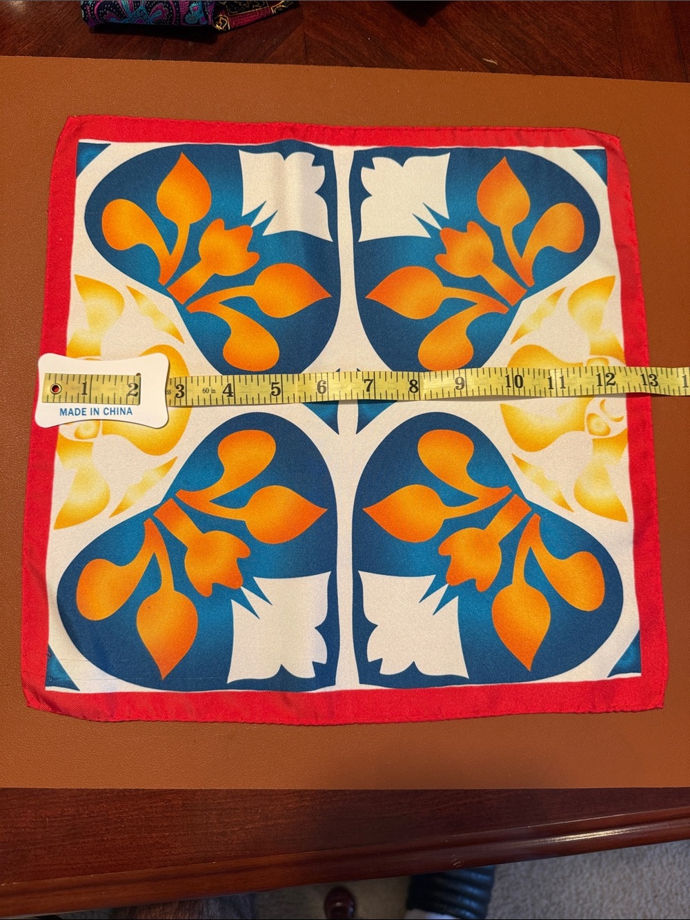Colorful Floral Pocket Square - Blue, Orange, Red - Picture 5 of 7
